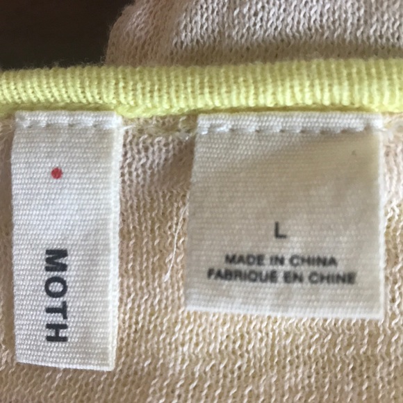 MOTH yellow and beige button front 1/2 sleeve striped sweater shirt womens Large - Picture 5 of 6
